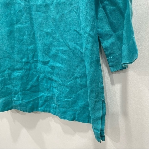 J. Jill Split Neck Linen Tunic Top Light Blue Medium Lagenlook - Picture 6 of 10
